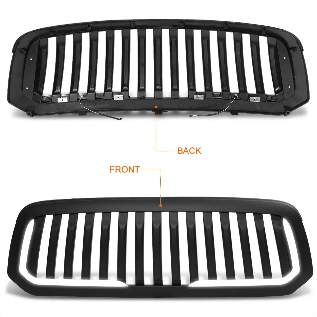 Matte Vertical Fence Front Hood Grille w/LED DRL for Ram 1500 (2013–2019)