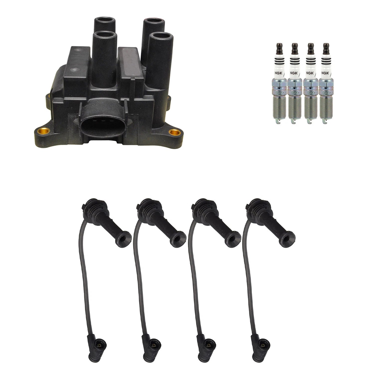 Set of 4 Denso Ignition Coil Wires & NGK Iridium Spark Plugs for Escape Focus
