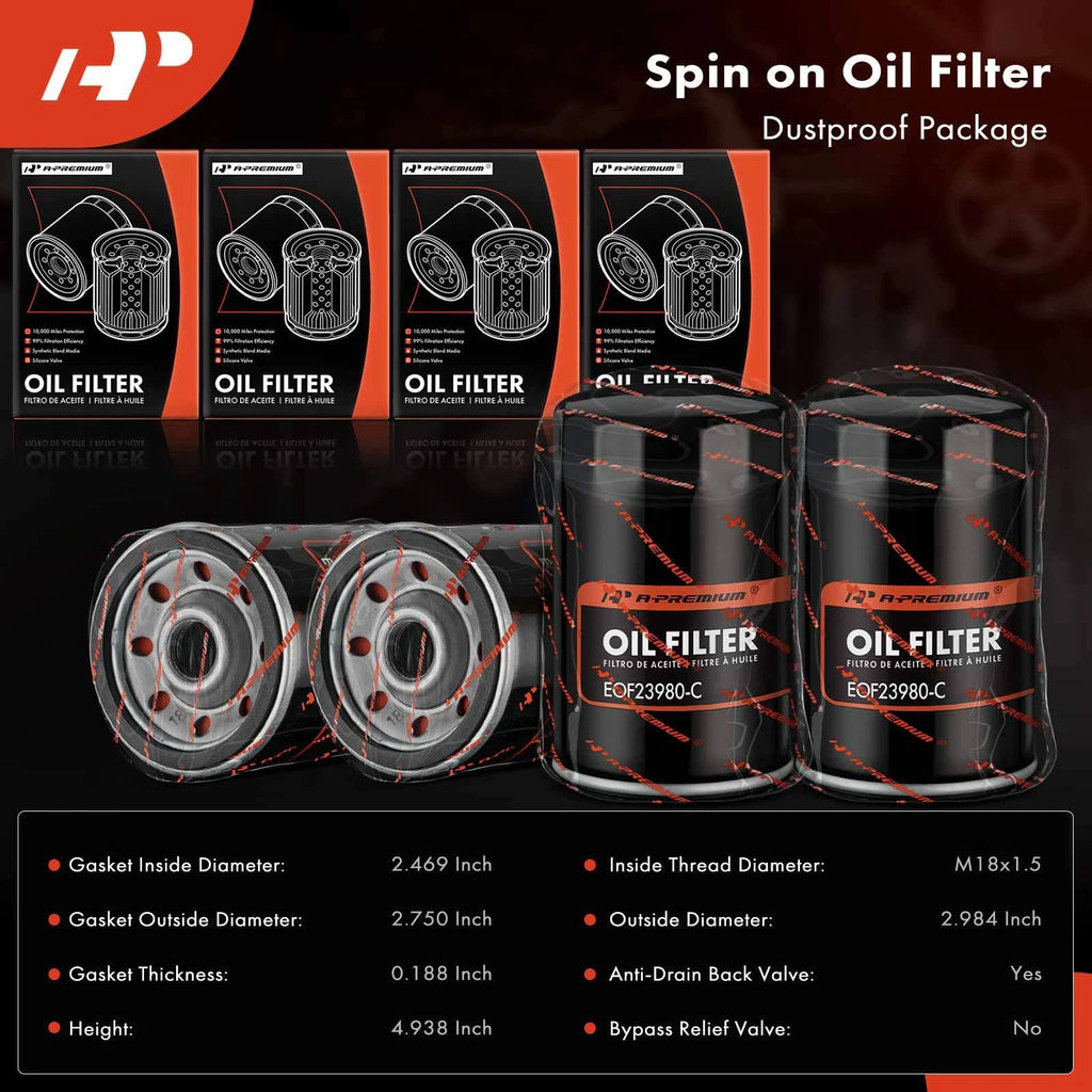 Set of 4 Engine Oil Filters for GMC Sierra 1500 (1999–2002) Yukon (1992–2000)
