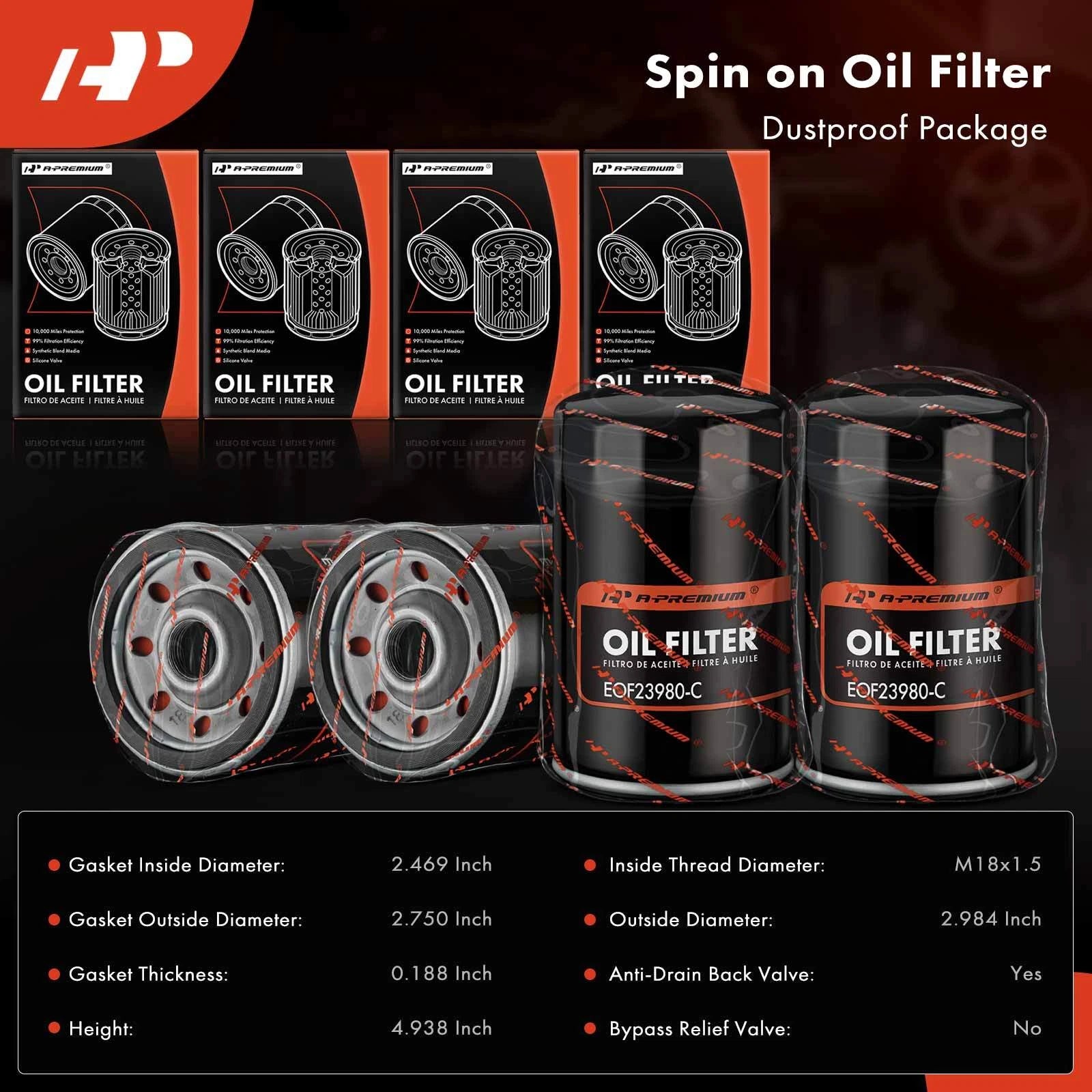 Set of 4 Engine Oil Filters for GMC Sierra 1500 (1999–2002) Yukon (1992–2000)