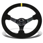 NRG 35cm Deep Dish Steering Wheel for Universal Vehicles (3" Suede, Yellow Stripe)