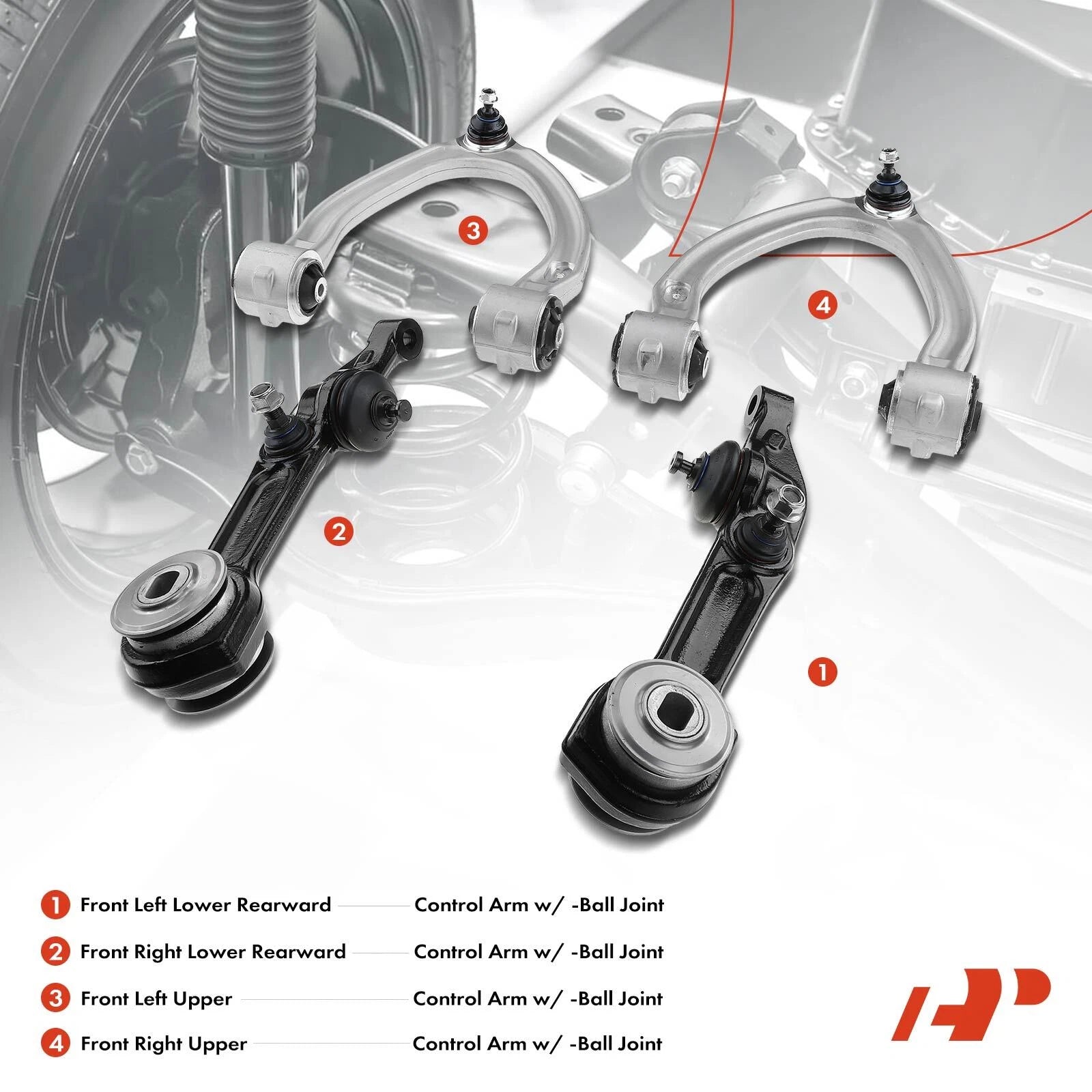 Set of 4 Control Arms with Ball Joints for Mercedes-Benz W220 (1999–2006)