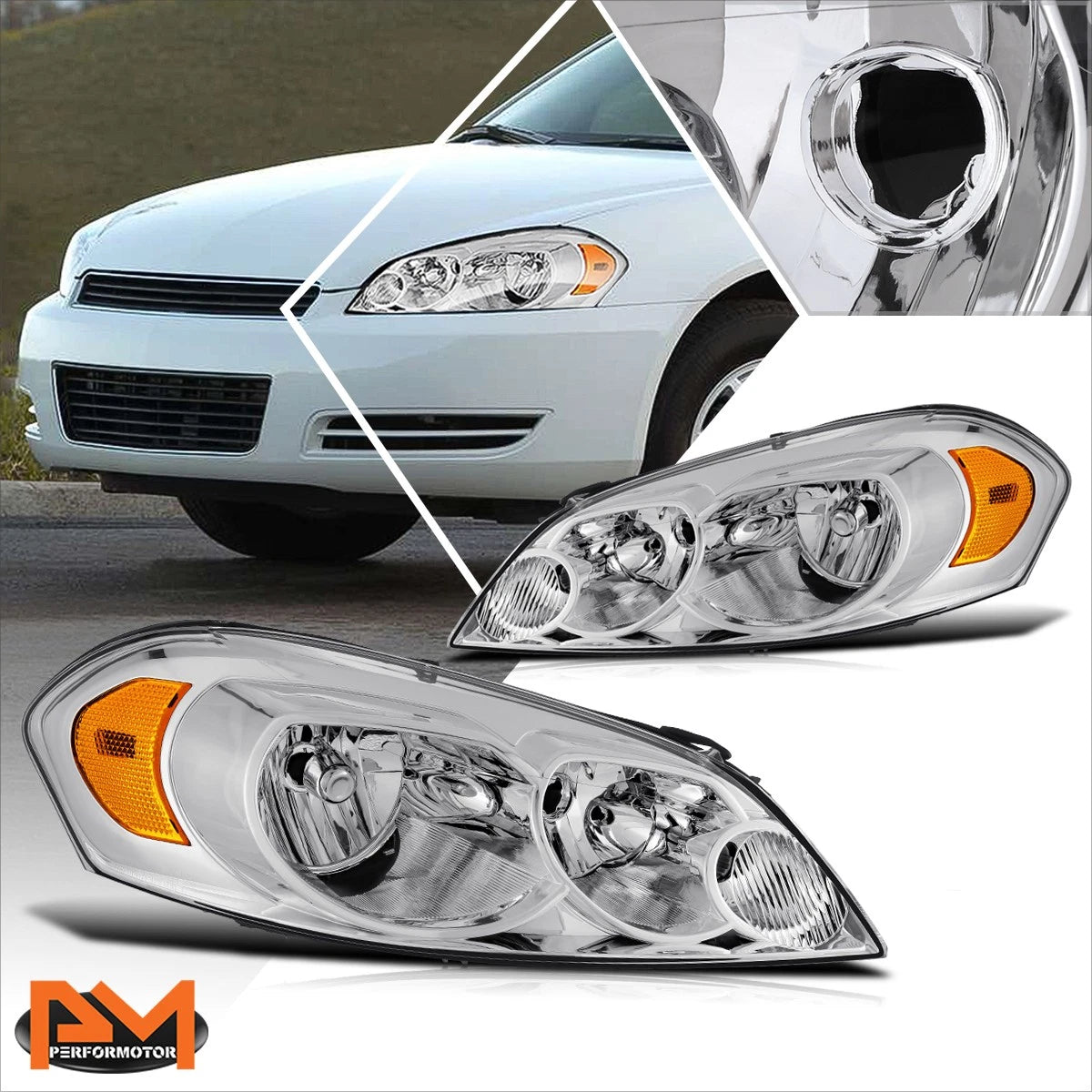 Factory Style Headlights for Chevy Impala Limited Monte Carlo (2006–2016) Chrome/Amber