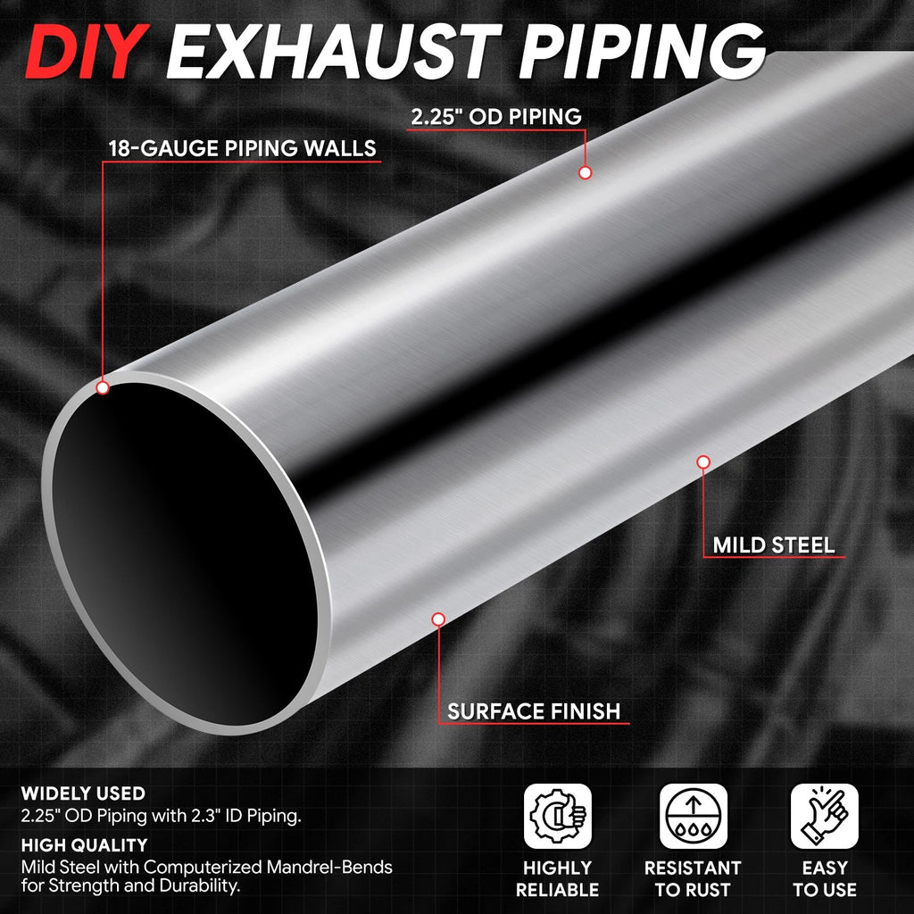 Set of 2 45 Degree U Bends for Exhaust Pipe 2.25" OD Mild Steel (18-Gauge)