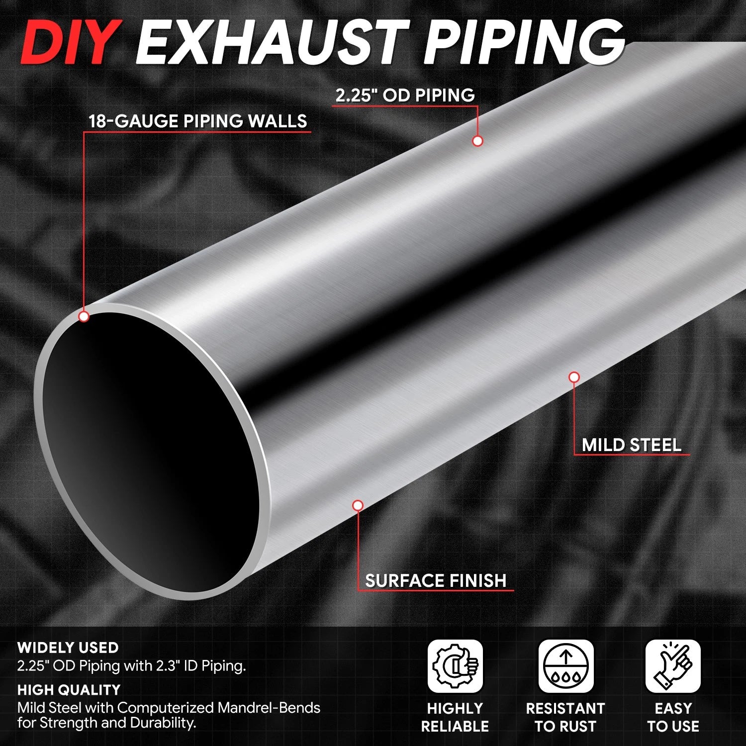 Set of 2 45 Degree U Bends for Exhaust Pipe 2.25" OD Mild Steel (18-Gauge)