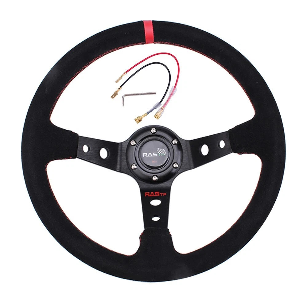 14" Deep Dish Suede Racing Steering Wheel with Quick Release Adapter