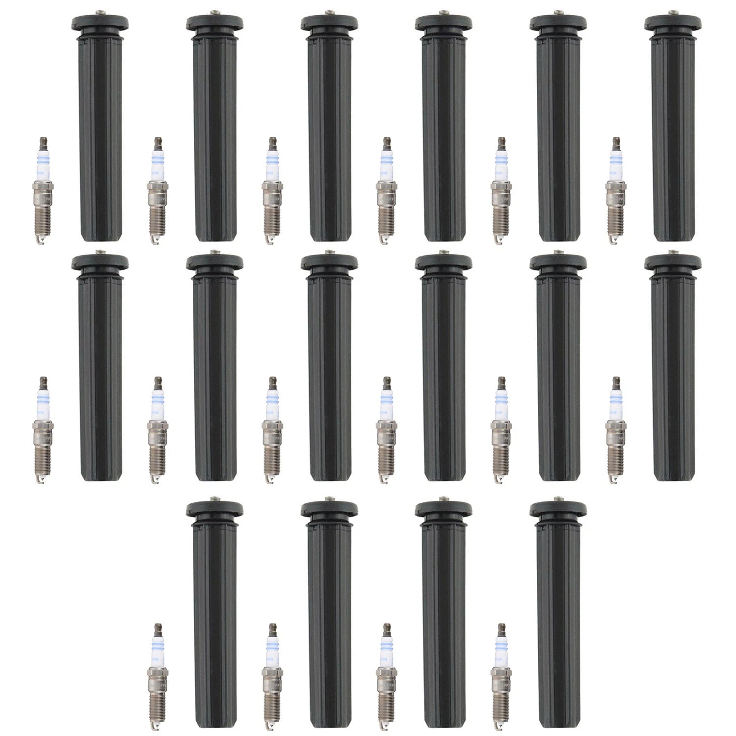 Set of 16 Bosch Double Platinum Spark Plugs & Denso Ignition Coil Boot Kit for Charger V8