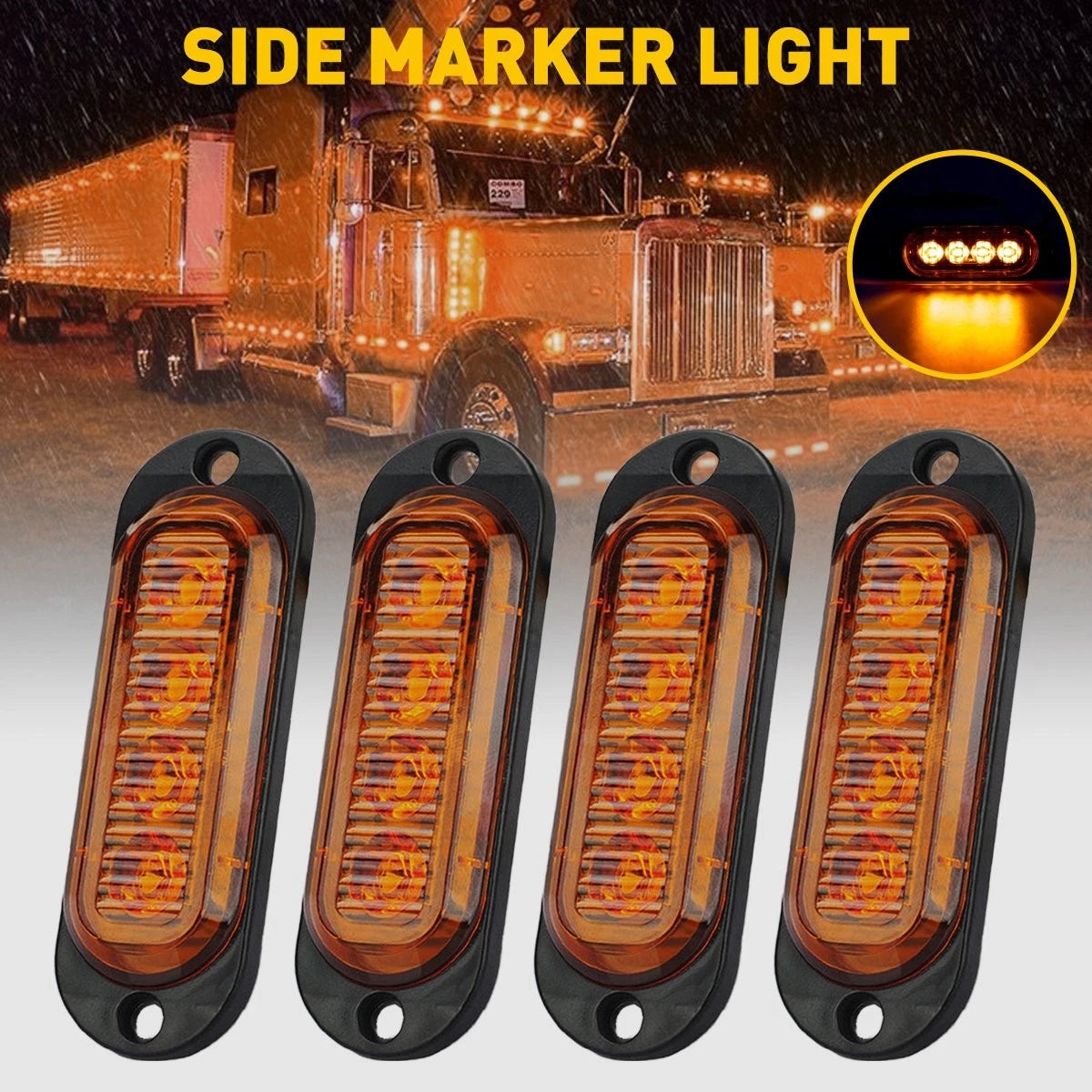 Set of 4 Yellow Amber 12V 4-LED Marker Lights for RV Truck Trailer