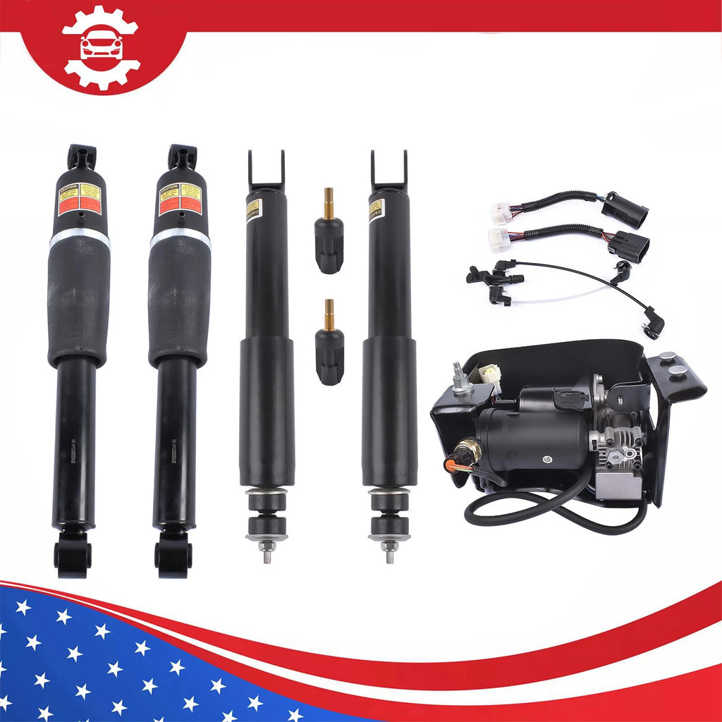 Front & Rear Air Shocks Struts + Compressor Pump for Escalade, Suburban, Yukon (2002–2014)