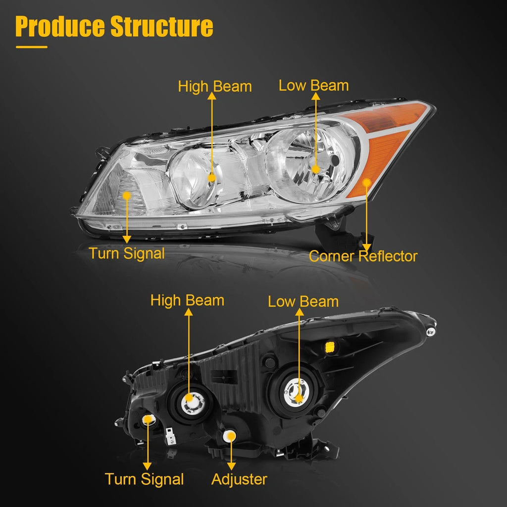 Headlight Assembly for Honda Accord 2008–2012 Chrome Housing