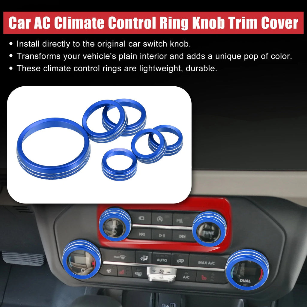 6pcs Blue Aluminum Alloy AC Control Knob Cover for Ford Bronco (2021–2022)