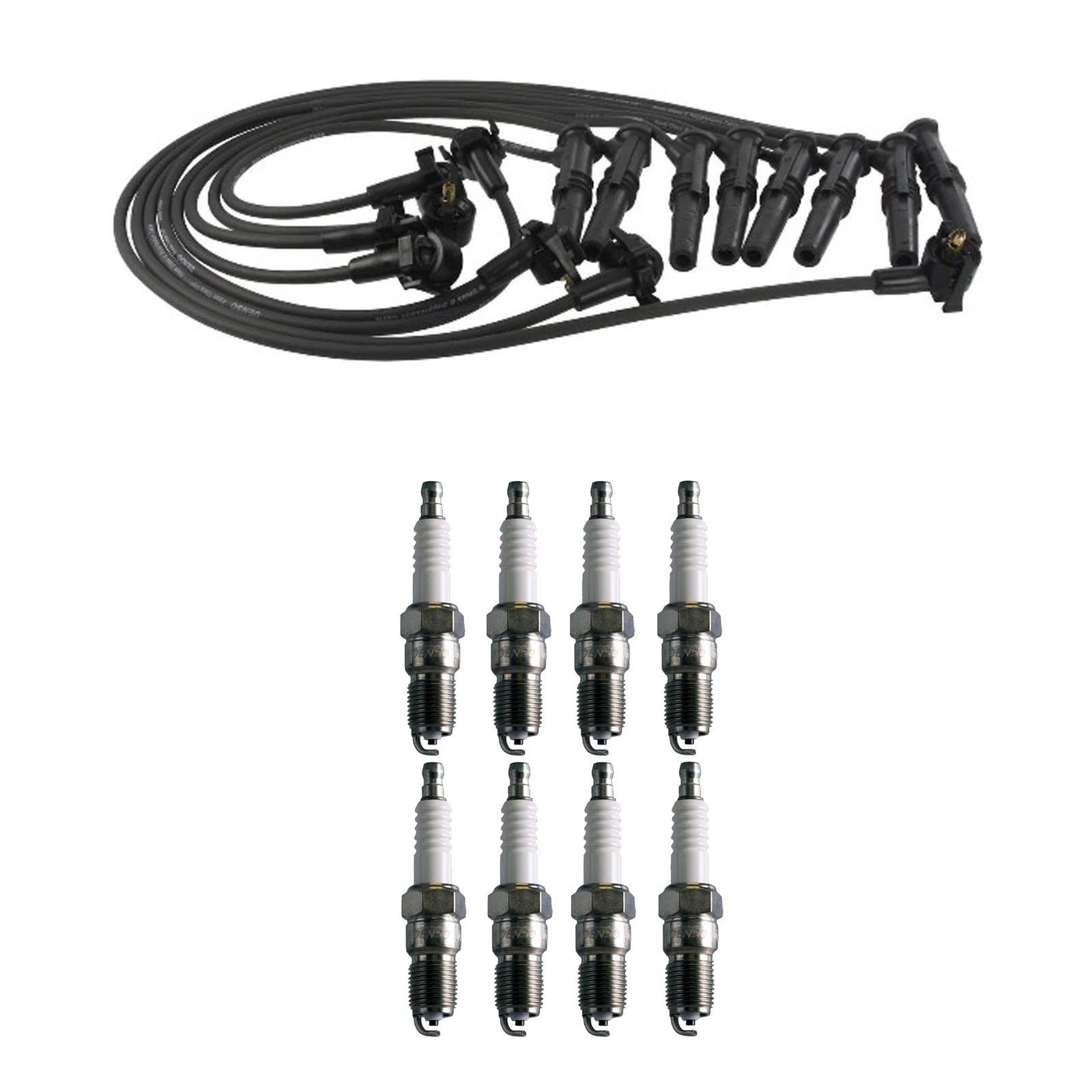 Denso 8mm Wire Set & 8 U-Groove Spark Plugs for Ford Lincoln Mercury (1996–2004)