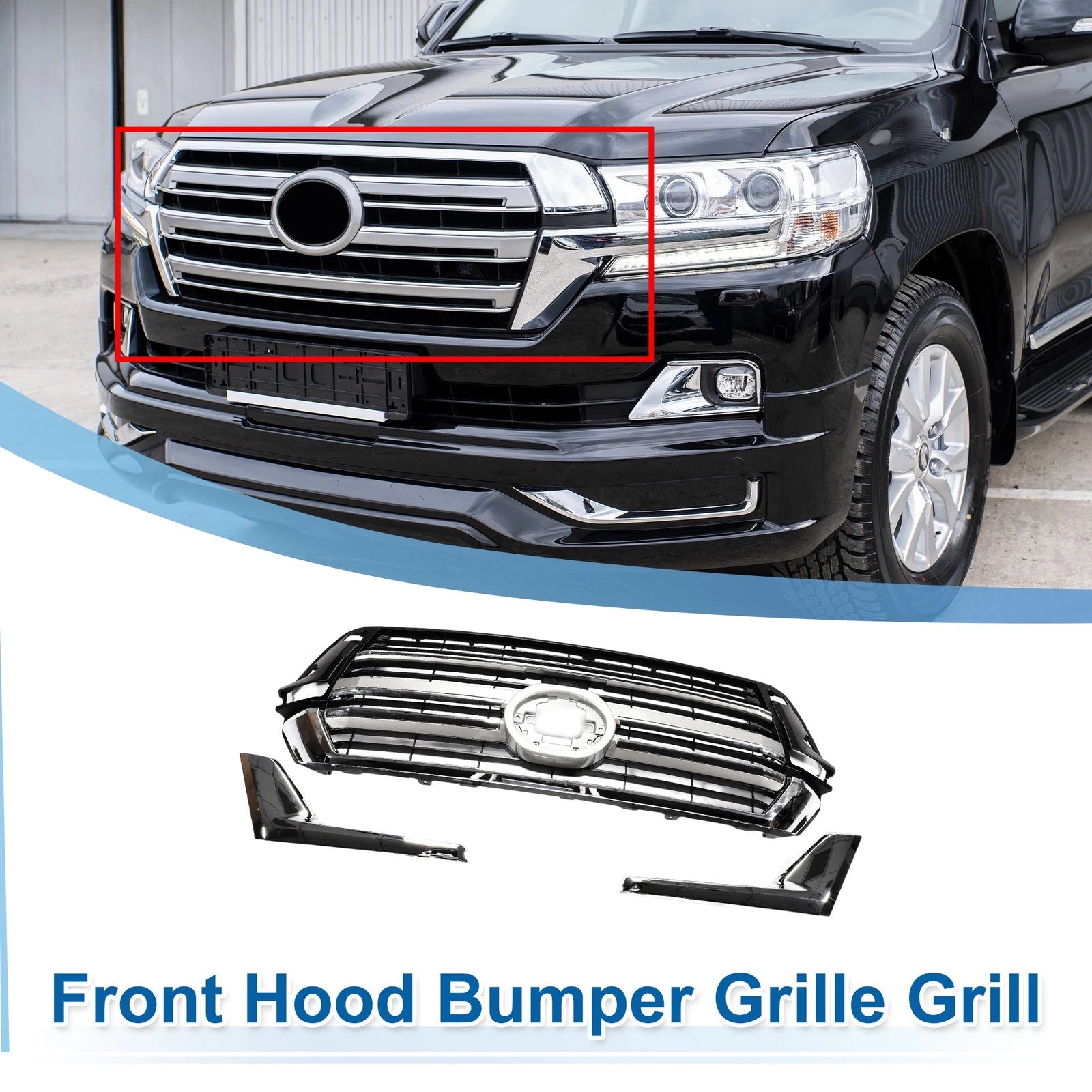 Front Upper Hood Bumper Grille for Toyota Land Cruiser (Chrome)