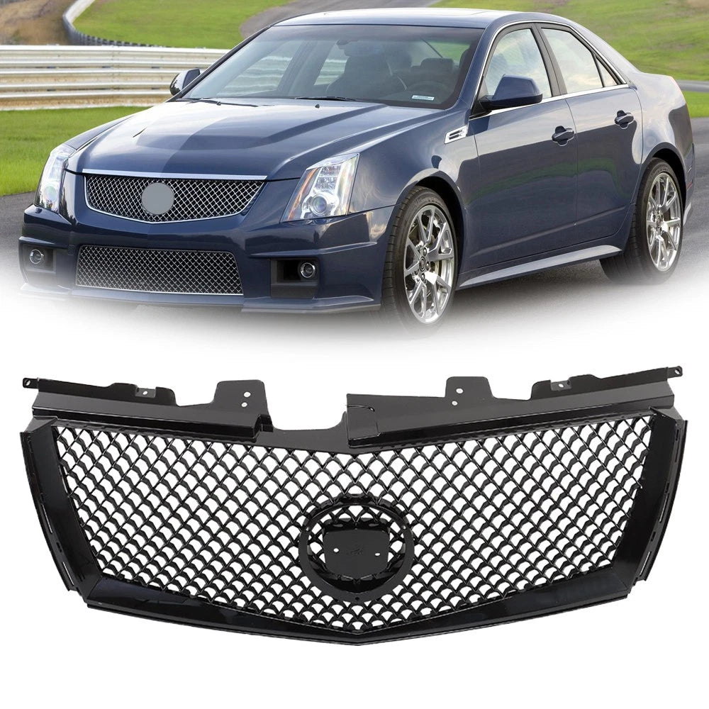 Front Grille Bumper Upper for Cadillac CTS (2008–2013) Gloss Black Mesh