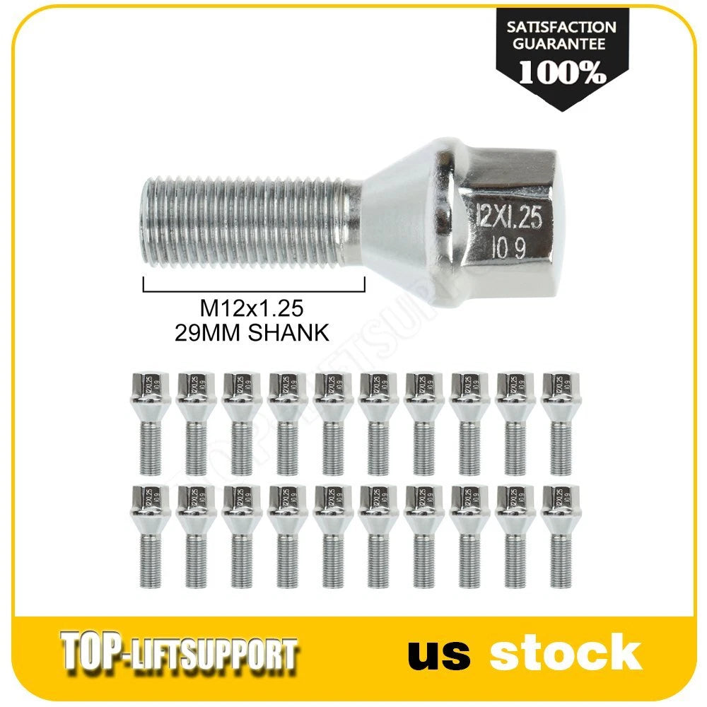 Set of 20 M12x1.25 Silver Wheel Lug Bolts for Jeep Cherokee, Dodge Dart