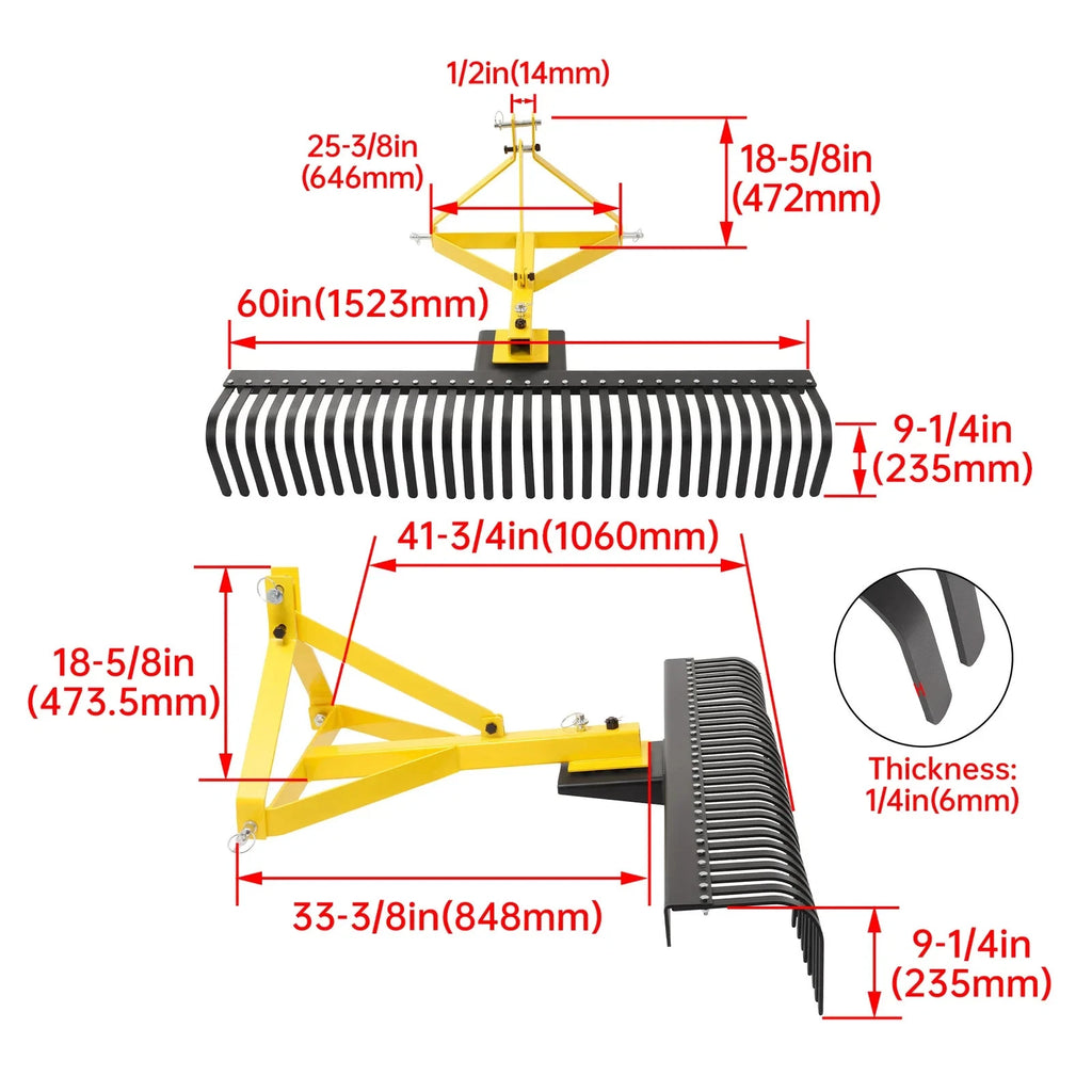 3-Point 60" Landscape Rake for Cat 1 Tractors (Fits Various Models)