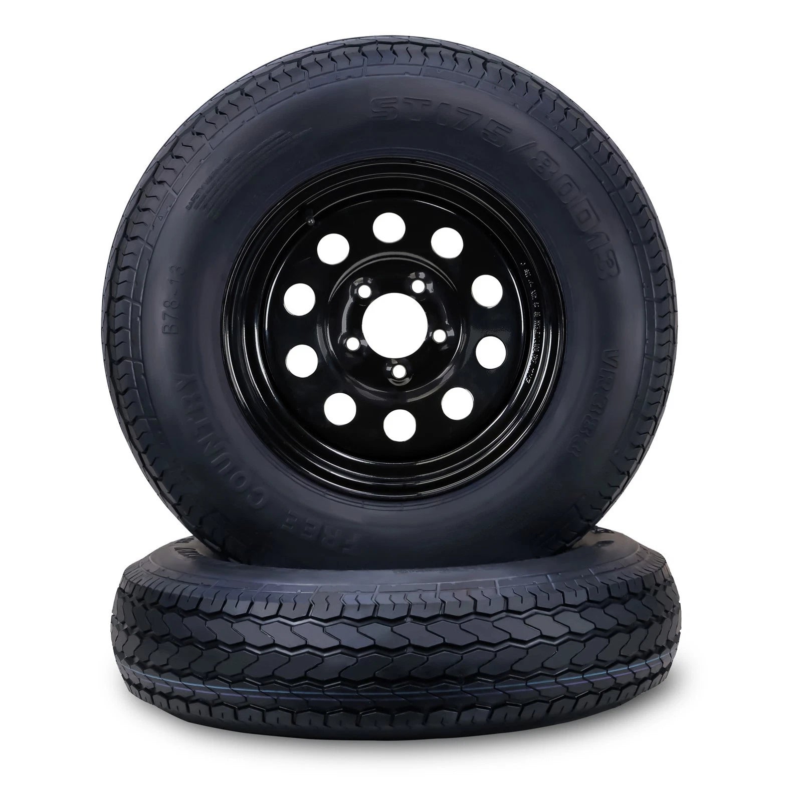 2 Free Trailer Tire Rims ST175/80D13 8-Ply 5 Lug x 4.5" Black Mod