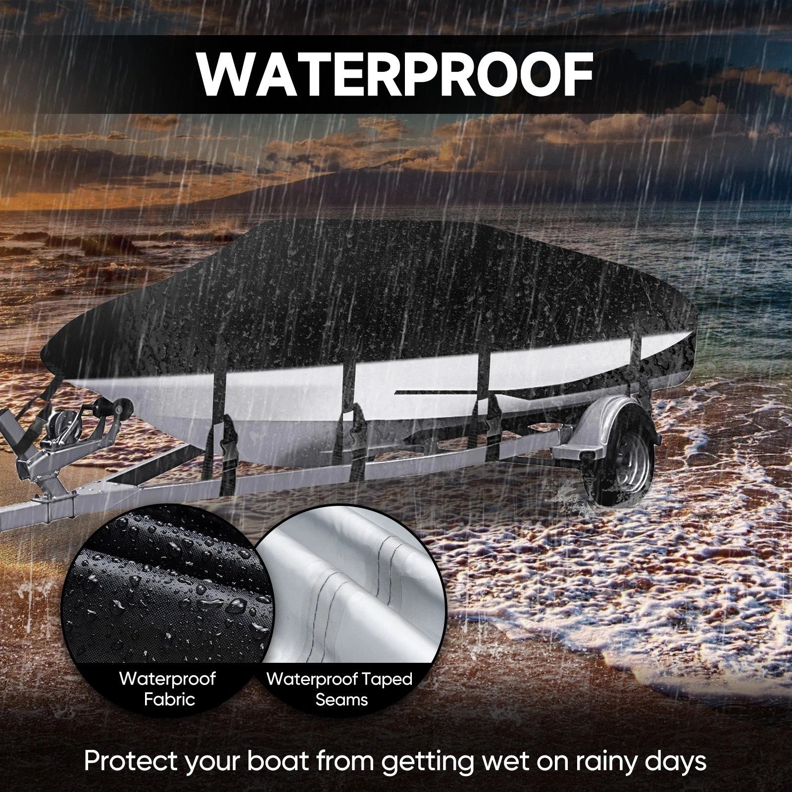 Heavy Duty Boat Cover for V-Hull Runabout (20FT–22FT) Waterproof Marine Grade