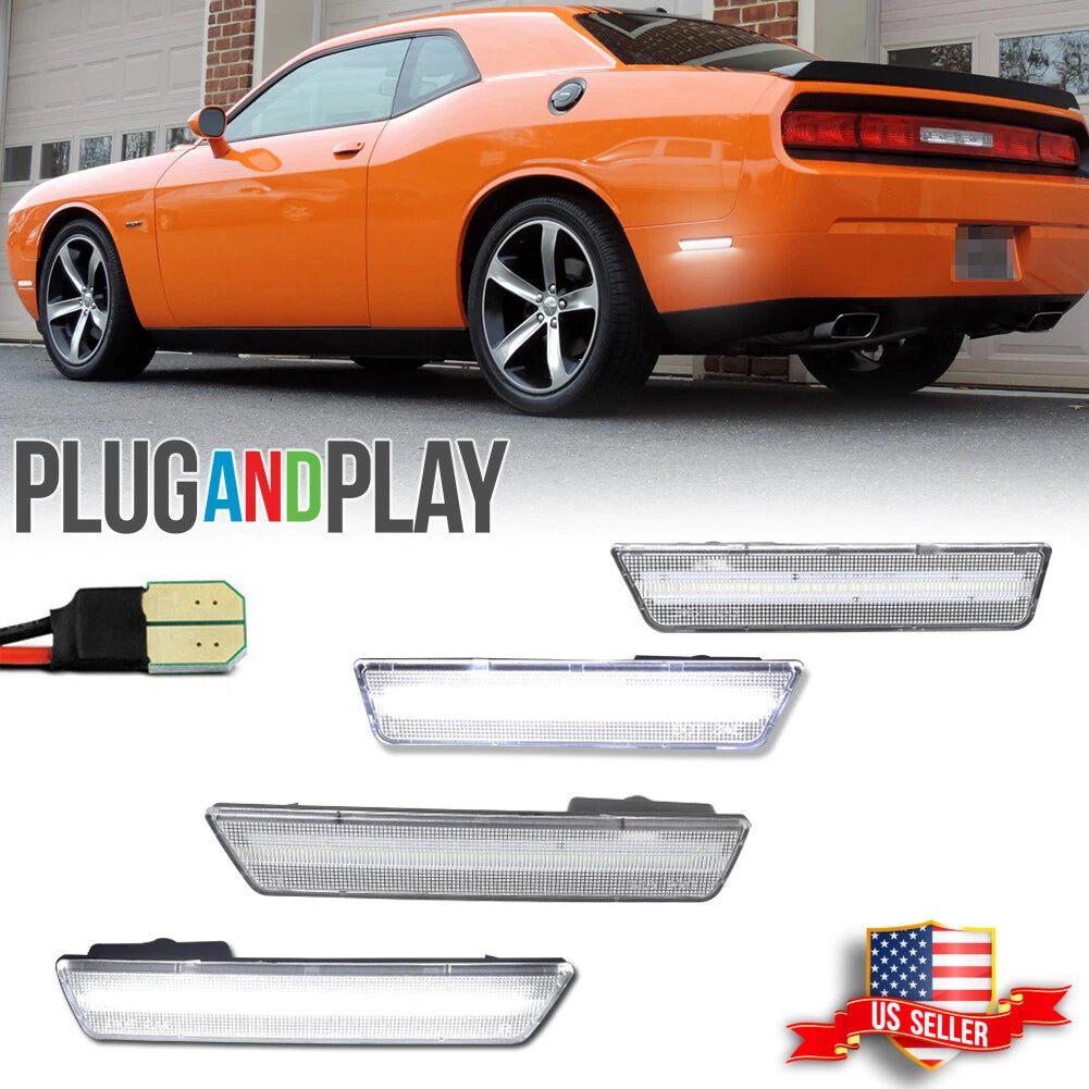 Set of 4 Clear Front Rear Side Marker Lights for Dodge Challenger (2008–2014)