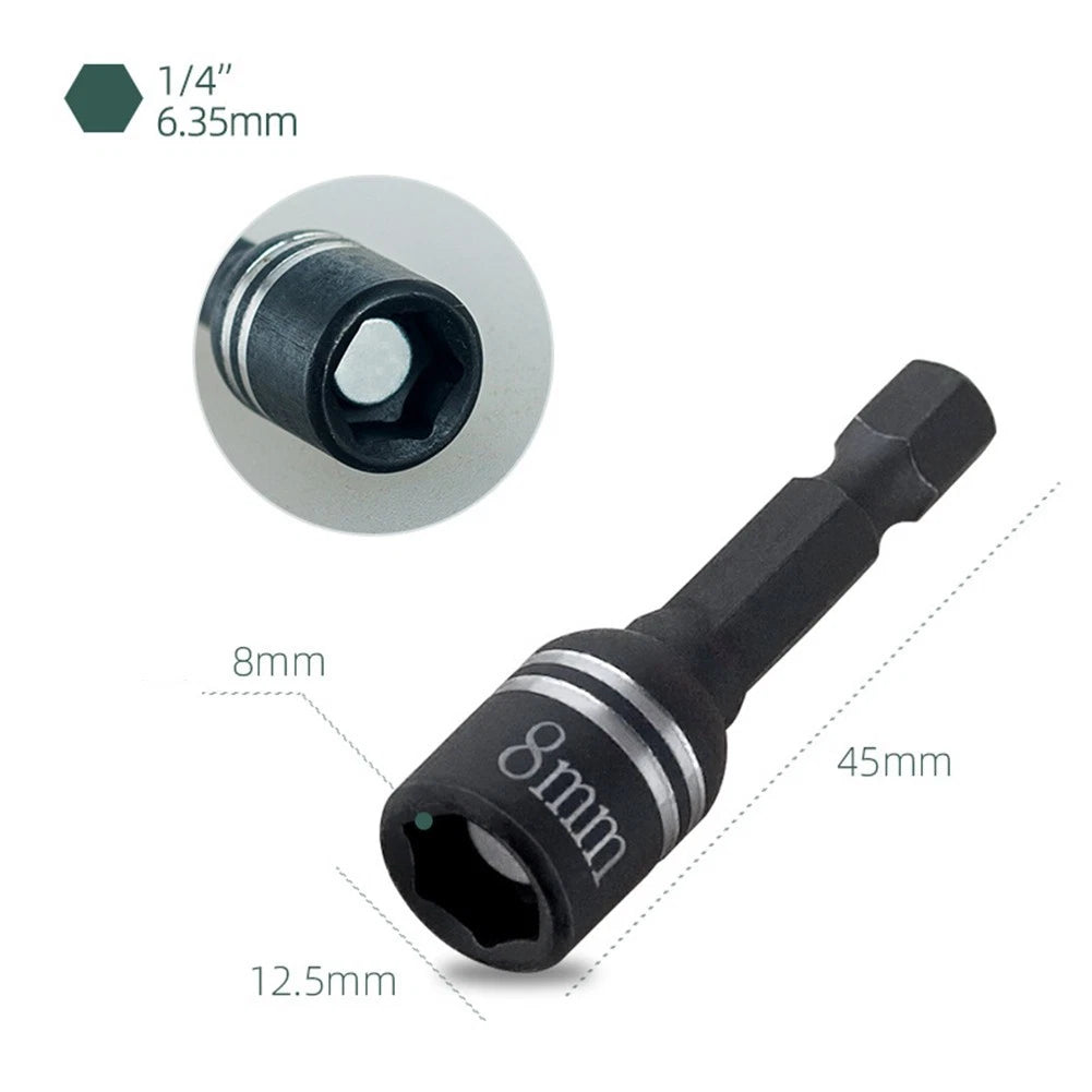 2X 8mm Sleeve Wrench Adapter for 1/4 Inch Hex Shank Screwdrivers