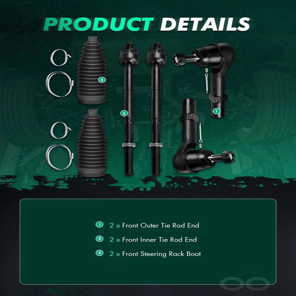 Set of 2 Front Outer Inner Tie Rod Ends for Chevrolet Traverse (2014–2015) & GMC Acadia (2011–2015)
