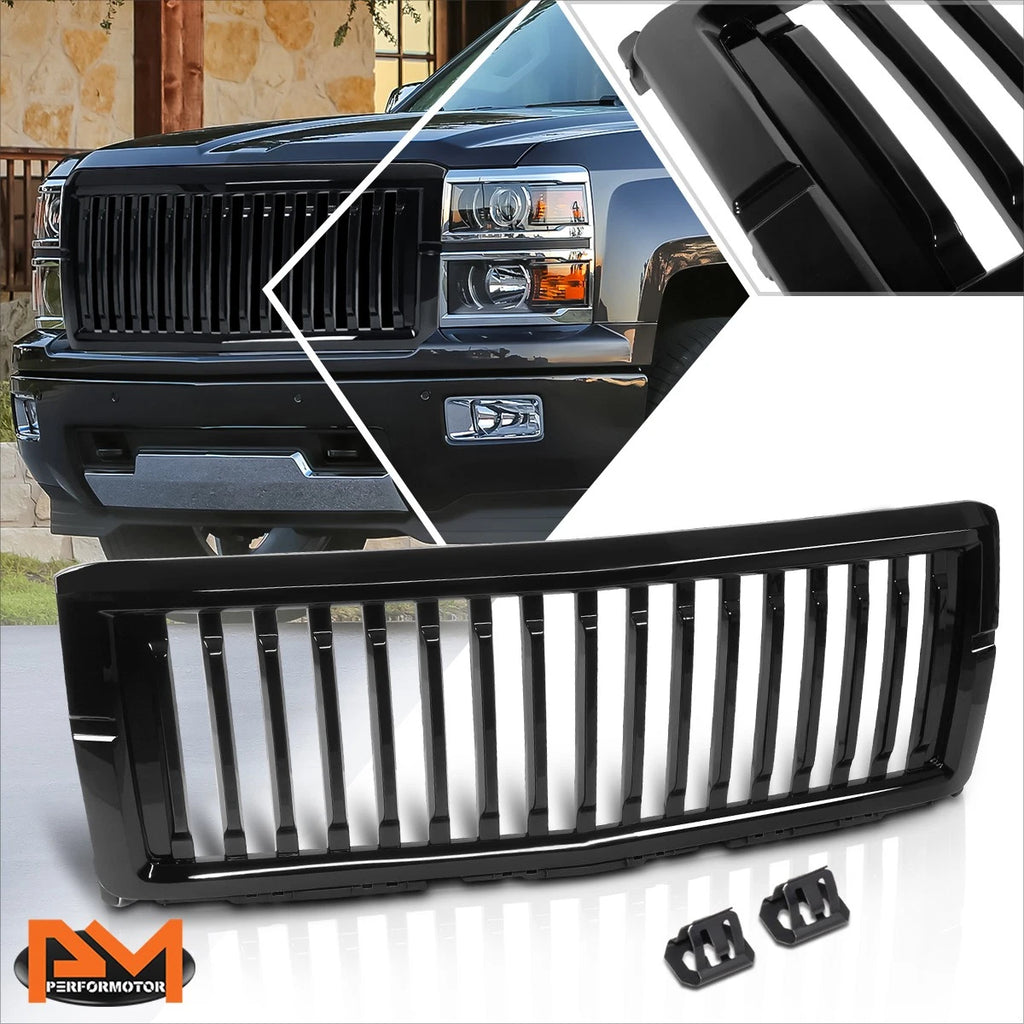 Vertical Slat Gloss Black Front Bumper Hood Grill for Chevy Silverado 1500 (2014–2015)