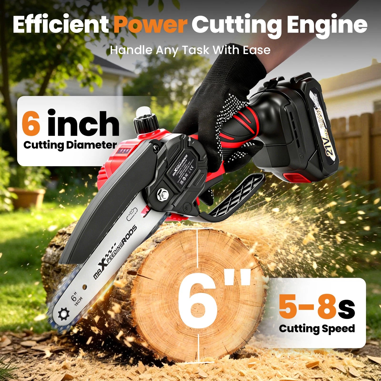 21V Cordless Chainsaw with 2 Batteries & 3 Chains for Mini Chainsaw