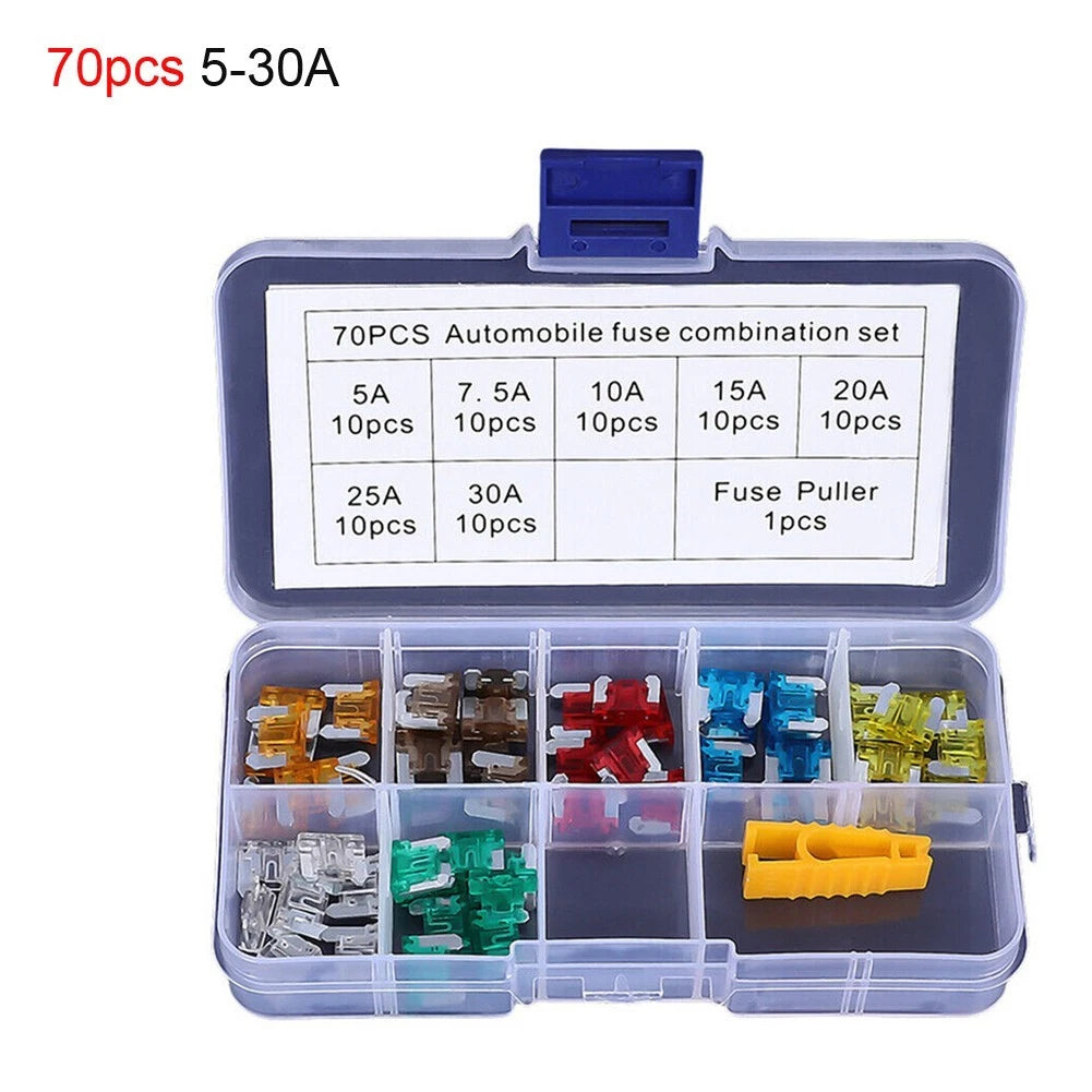 70Pcs Automotive Fuse Assortment Kit 5-30 Amp for Universal Use