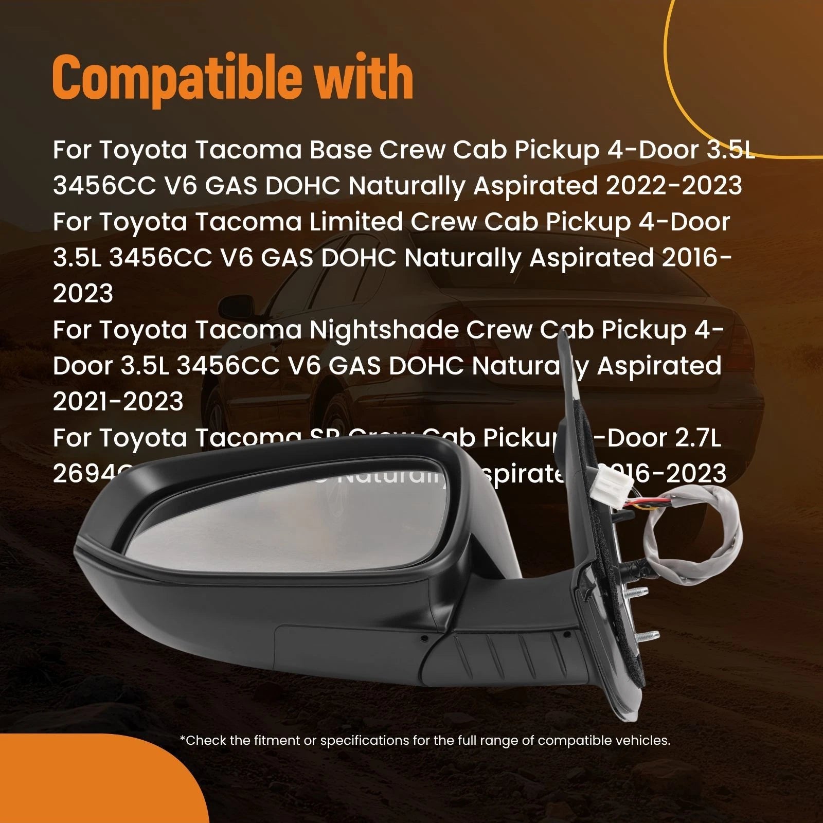 Heated Side Mirror Left Power for Toyota Tacoma (2016–2023)