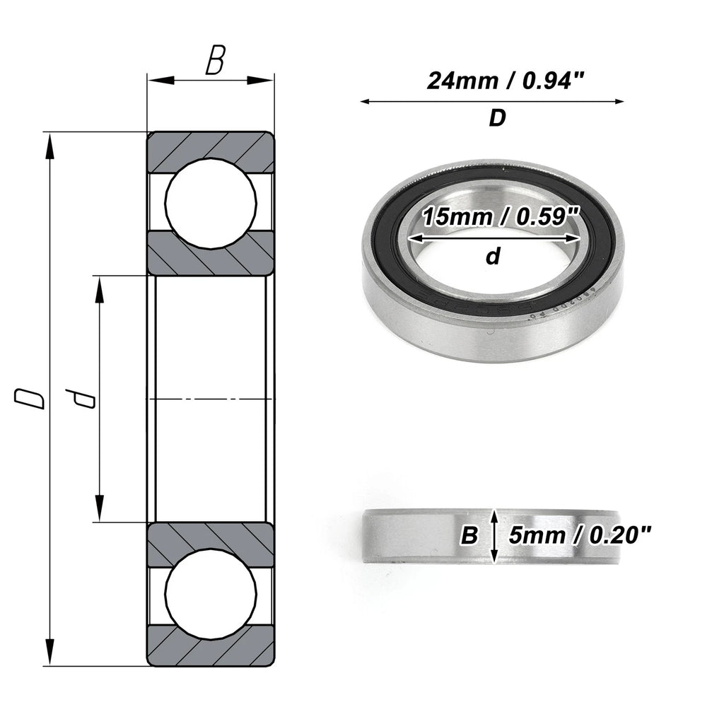 Deep Groove Ball Bearing 6802DD for Scooter Skateboard Wheel (15x24x5mm)