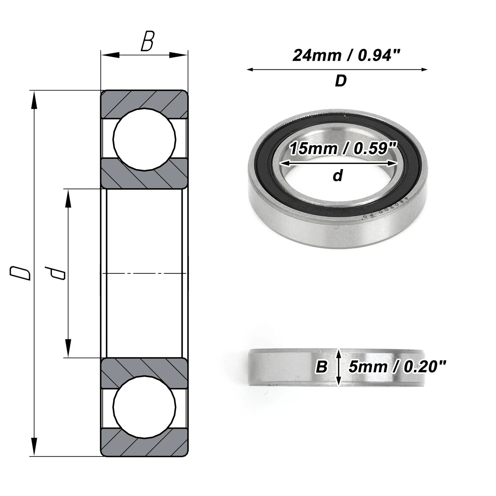 Deep Groove Ball Bearing 6802DD for Scooter Skateboard Wheel (15x24x5mm)