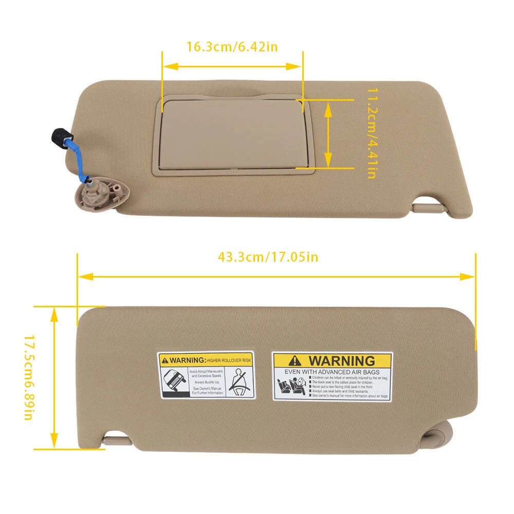 Right Side Beige Plastic Sun Visor for Honda Pilot (2017-2021)