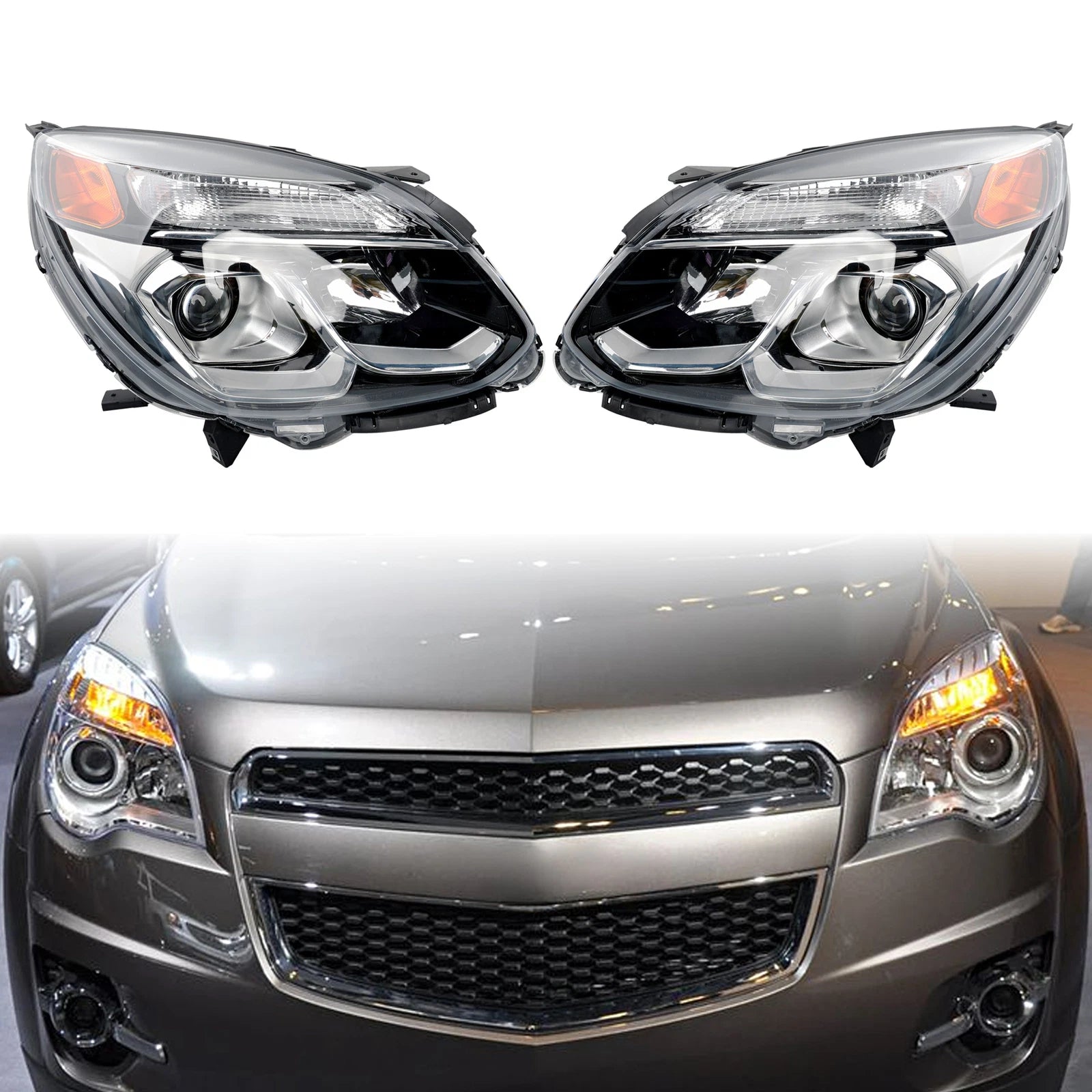 Set of 2 Halogen Chrome Headlight Assembly for Chevy Equinox (2016–2017)