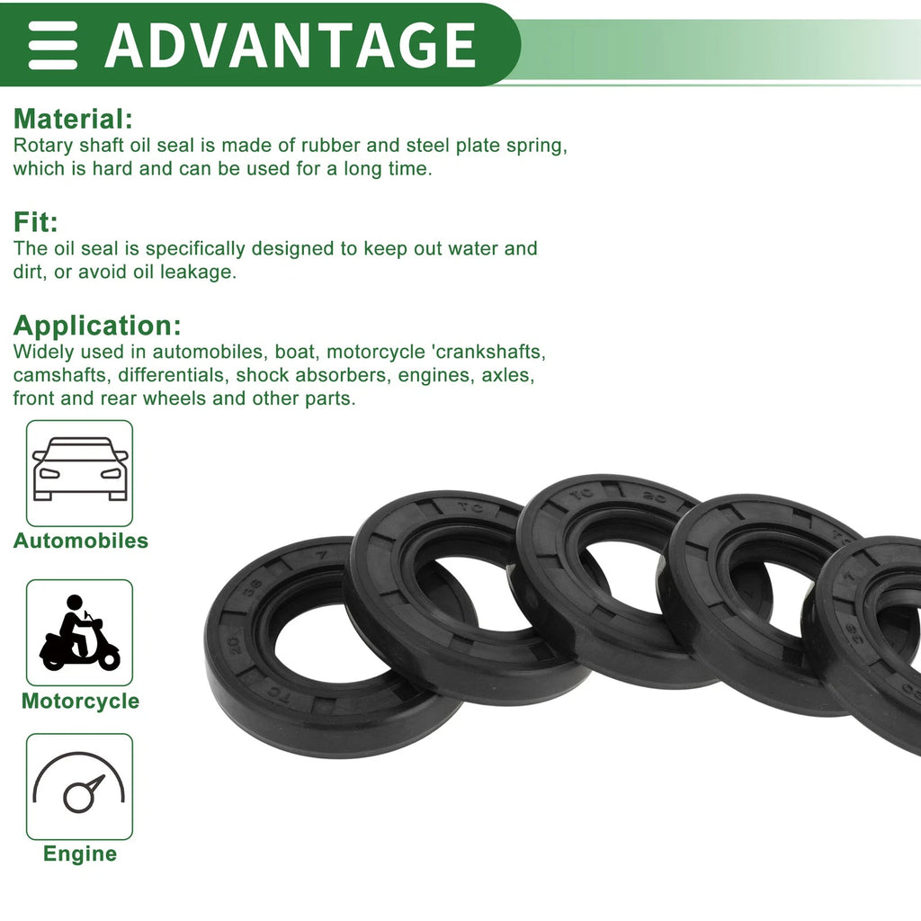 Set of 5 Oil Seal Ring for Rotary Shaft 20x38x7mm NBR Rubber