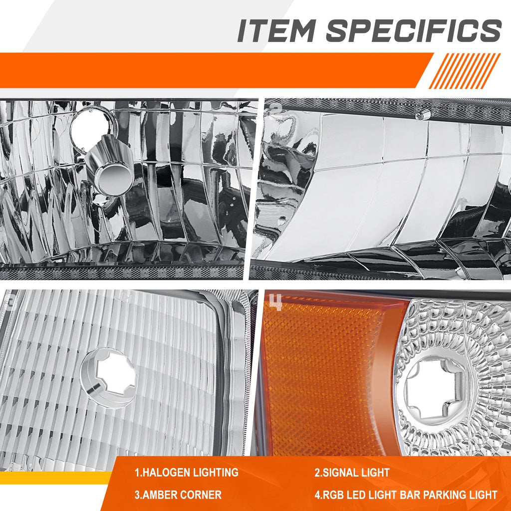 RGB LED Light Bar Bumper Headlights for Ford F150-F350 Bronco (1992–1996)