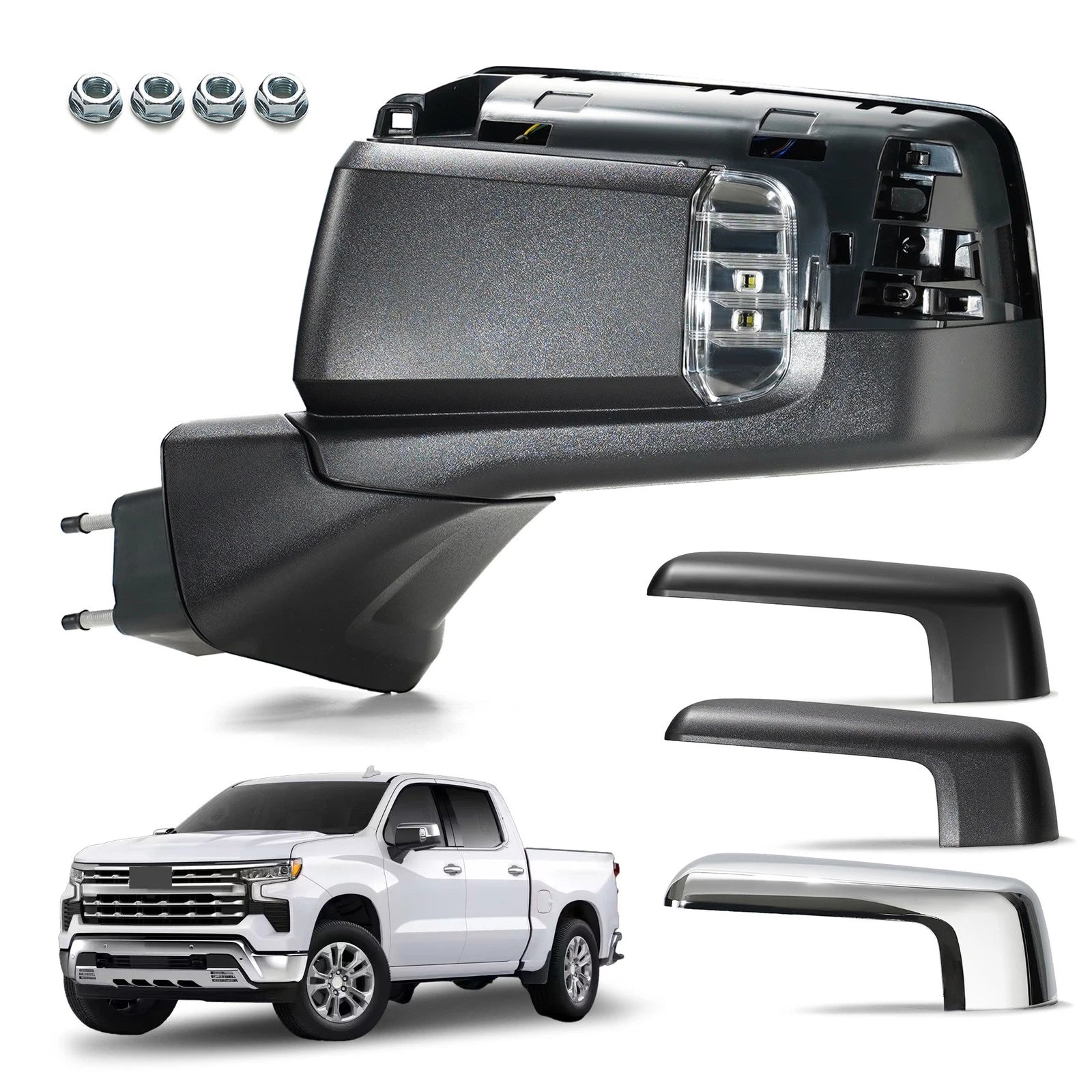 Side Mirror for Chevy Silverado 1500 (2019–2024) W/LED Lamp, Heated, 8 Pins