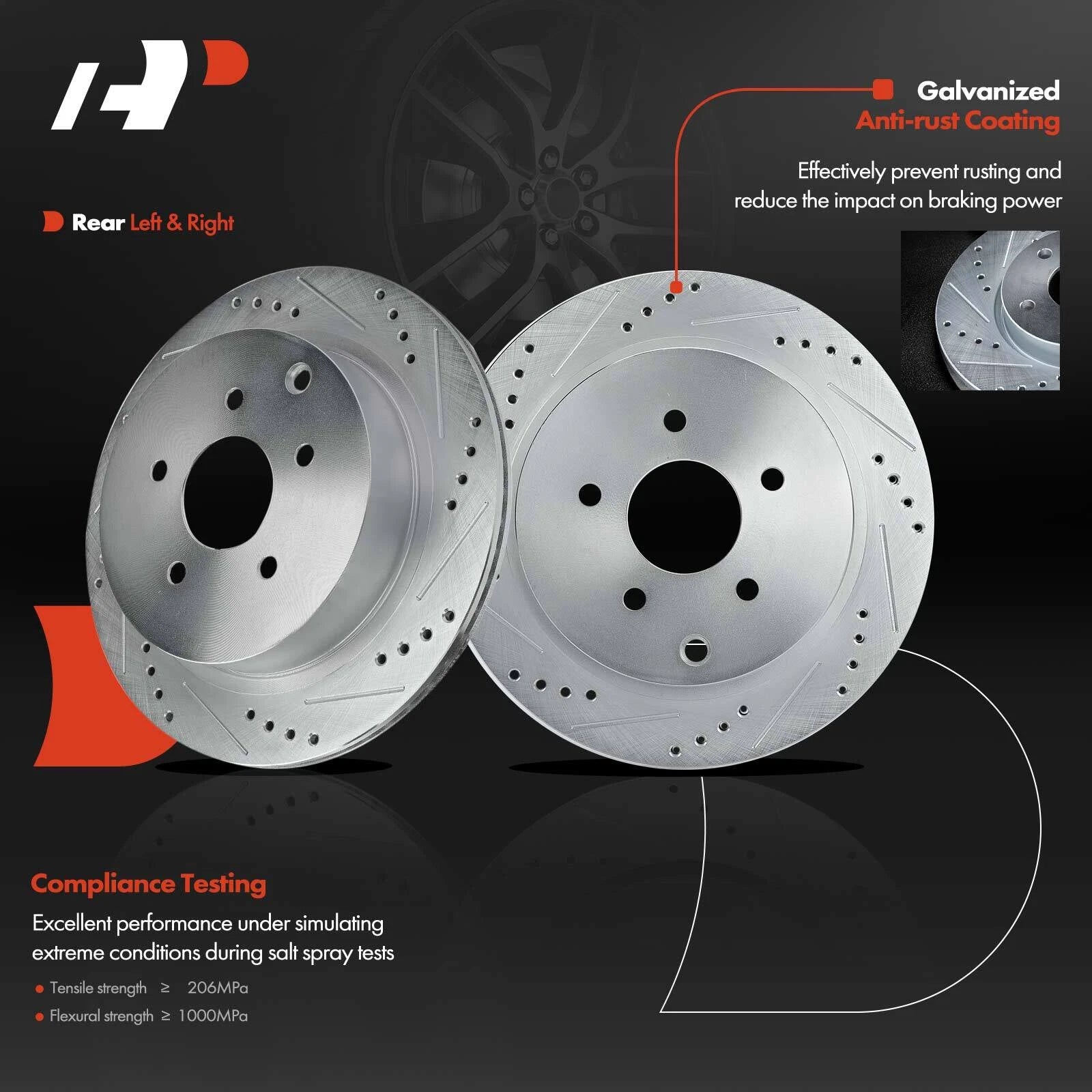 Set of 8 Rear Drilled Rotors and Pads for Nissan Murano Pathfinder
