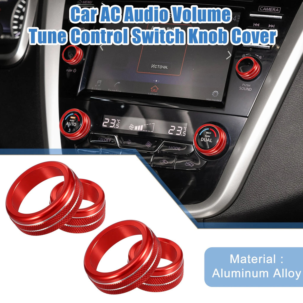 Set of 4 Console AC Audio Volume Knob Covers for Nissan Murano (2015–2021) Red