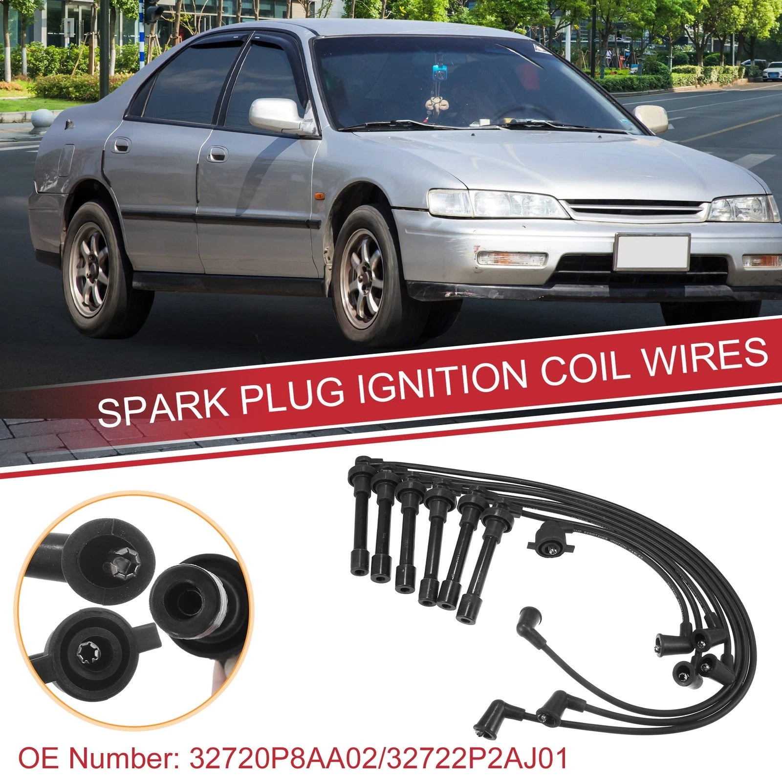 7pcs Spark Plug Wire Ignition Coil Cable No. 32720P8AA02 for Honda Accord (1998–1999)