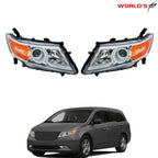 Set of 2 Halogen Front Headlights for Honda Odyssey (2011–2017) Chrome Amber