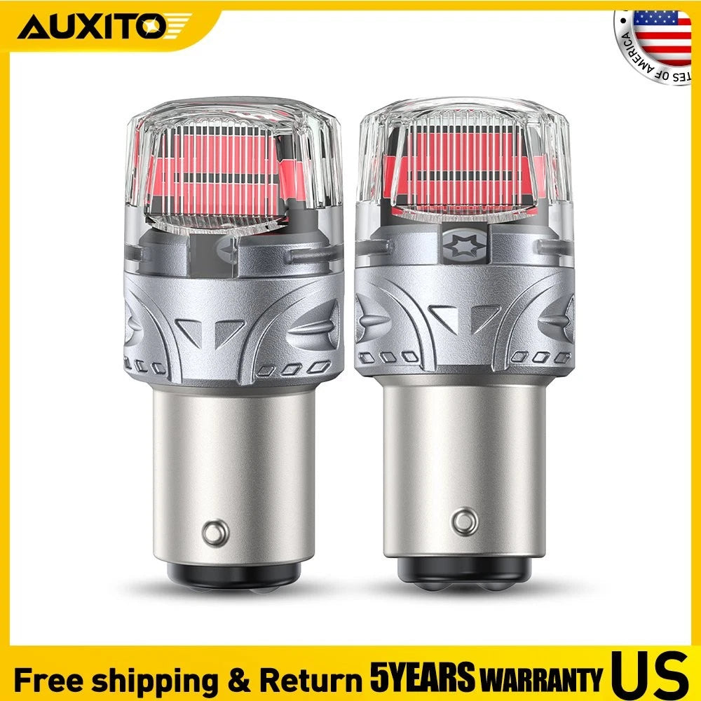 2X Red LED Tail Brake Light Turn Signal Bulbs for BAY15D Vehicles