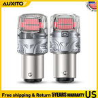 2X Red LED Tail Brake Light Turn Signal Bulbs for BAY15D Vehicles