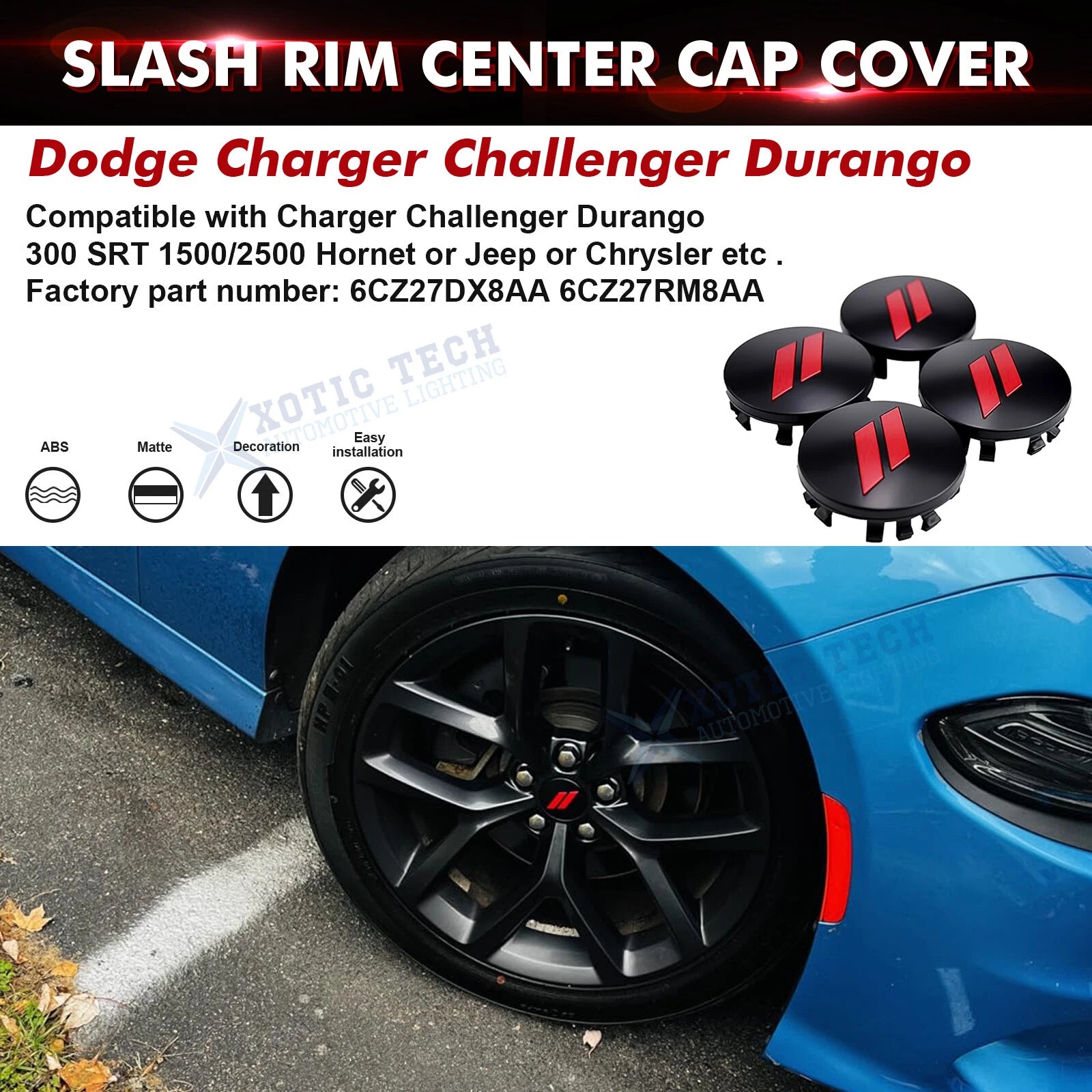 4PCS 63mm 2.5-Inch Red Wheel Center Cap Covers for Dodge (1994-2004)