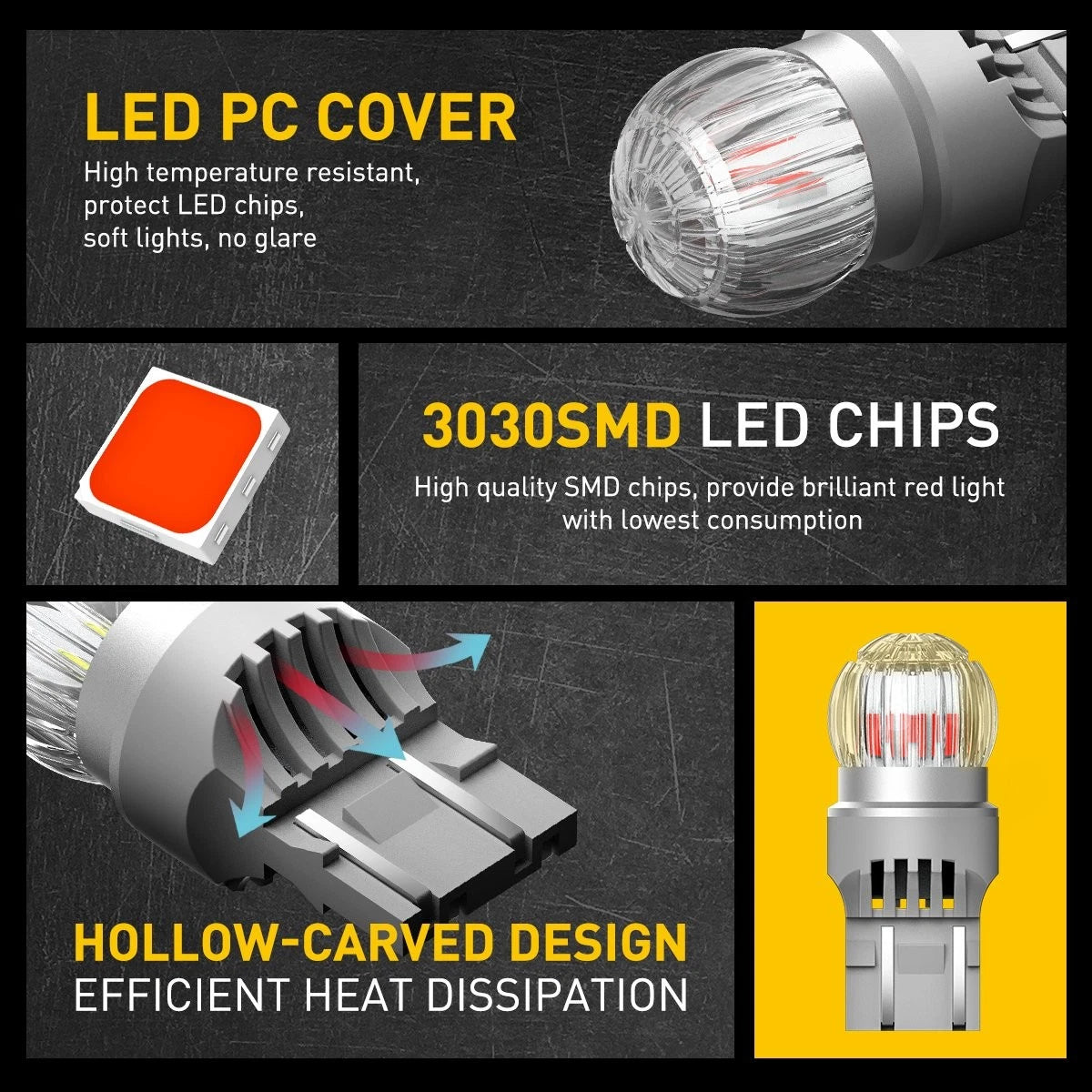2X Red 7443 7440 SMD LED Bulbs for Car Stop Brake Light Tail Lamp