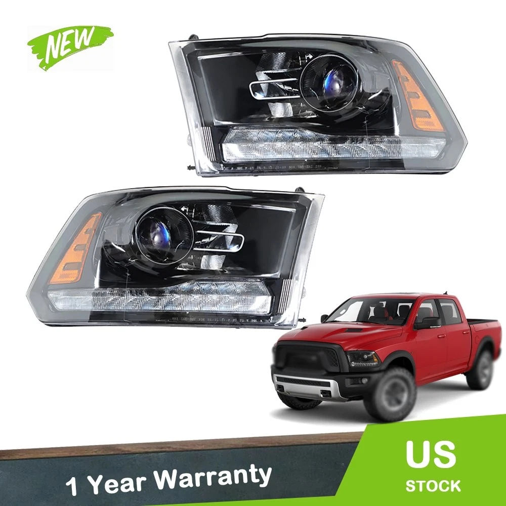 LH+RH Headlight Assembly for Dodge Ram 1500 2500 3500 (2009–2018) Black DRL