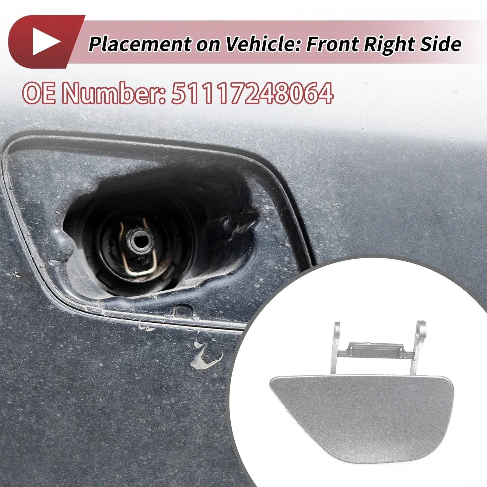 Front Right Washer Nozzle Cover Cap for BMW 535i GT Silver Tone
