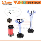 Dual Chrome Trumpet Air Horn Kit for Car Truck Boat Train