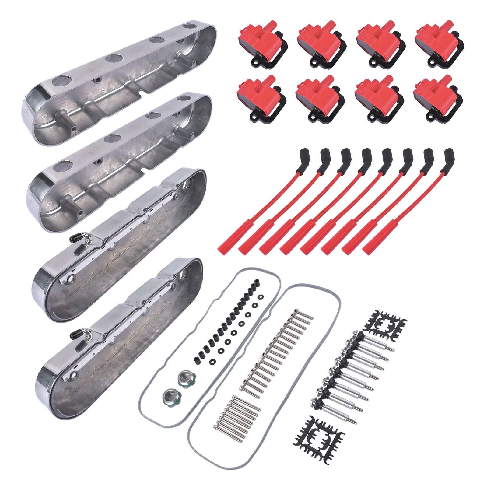 2X Polished Finned Cast Aluminum Valve Covers for Chevy LS1 LS2 LS3