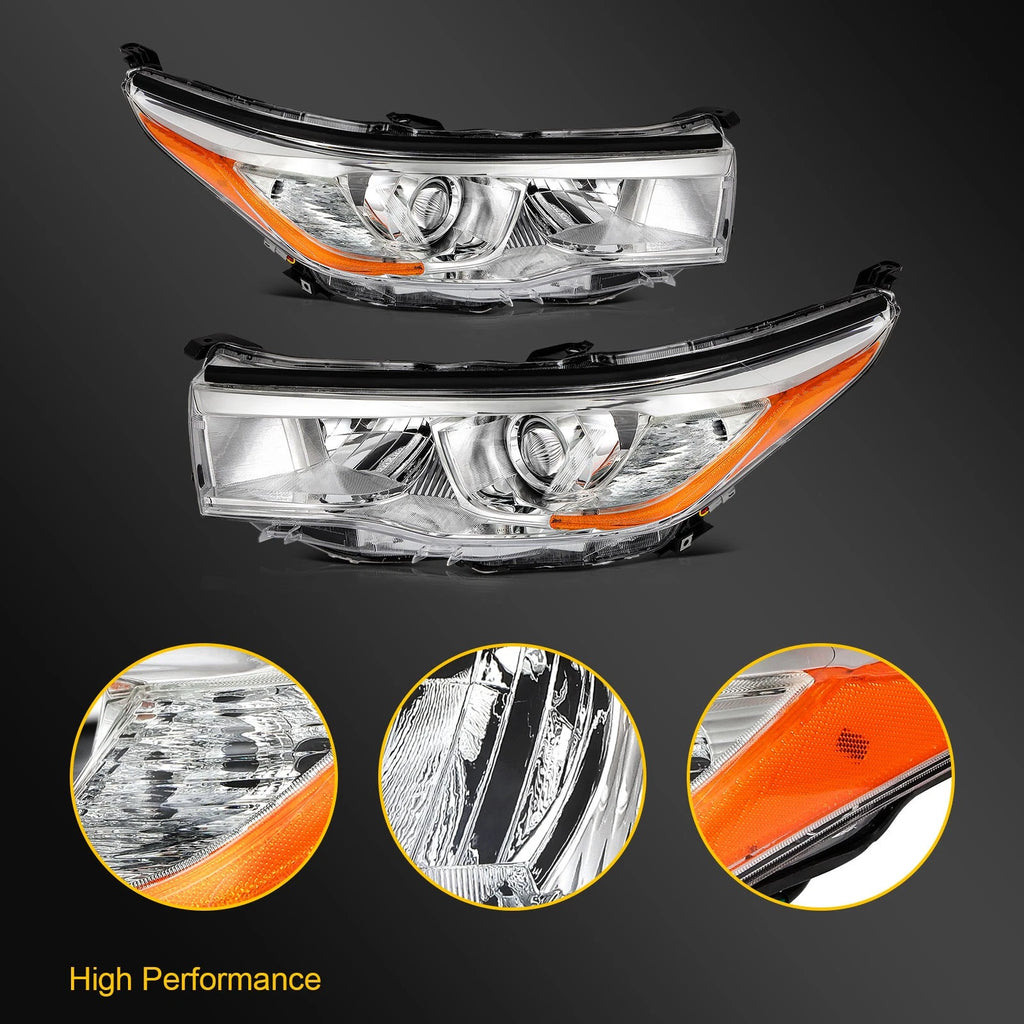 2X Chrome Headlight Assembly for Toyota Highlander (2014–2016)
