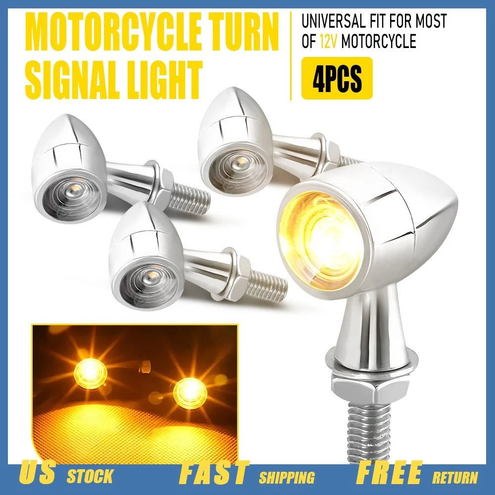 4X LED Bullet Turn Signals for Mini Motorcycle (Chrome, Amber)